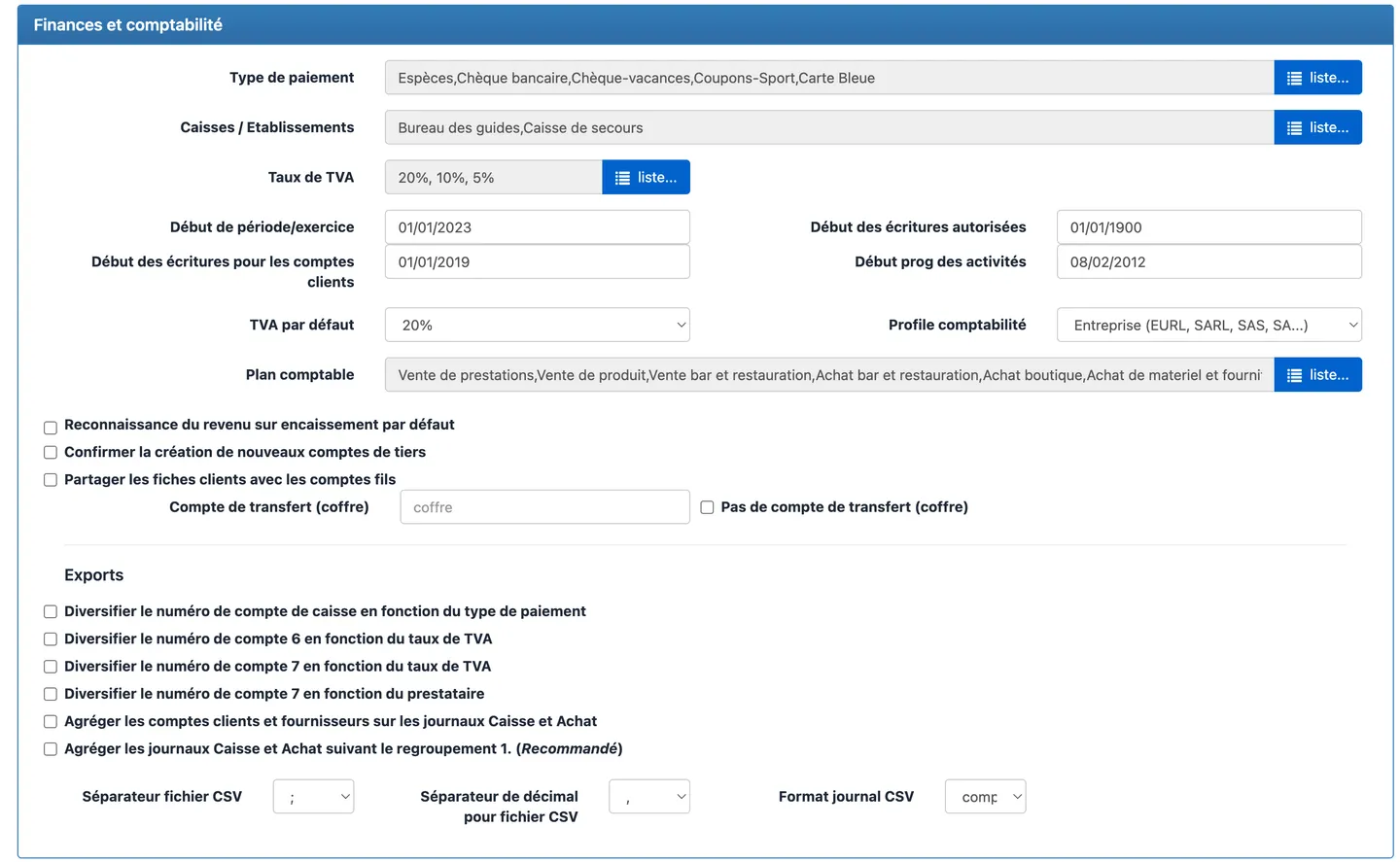 Préférences — Finances et comptabilité, TVA et profil comptable